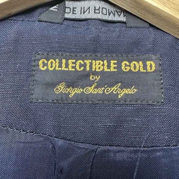 Vintage 80s Giorgio Sant'Angelo Navy Linen‎ Rayon Blazer Sz 10 Made in Romania - Picture 12 of 16